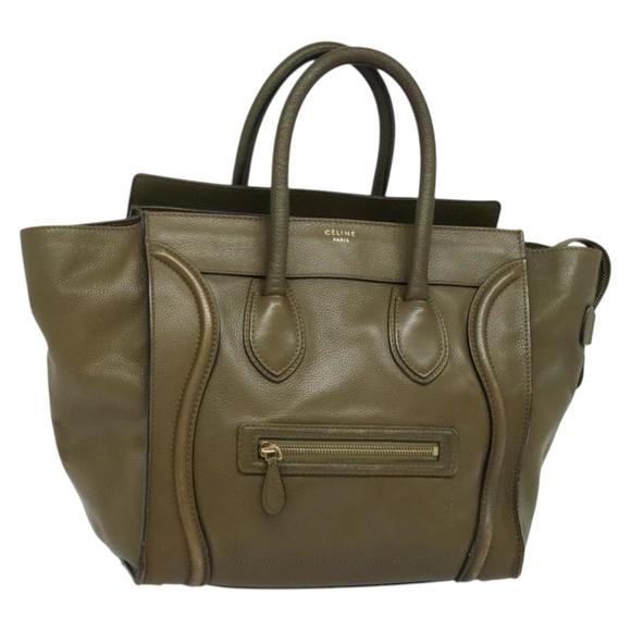 CELINE Luggage Mini Shopper Hand Bag Leather Khaki Gold Auth yk18839 - Picture 1 of 16